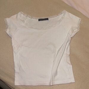 Brandy Melville White Lace Trim Tee